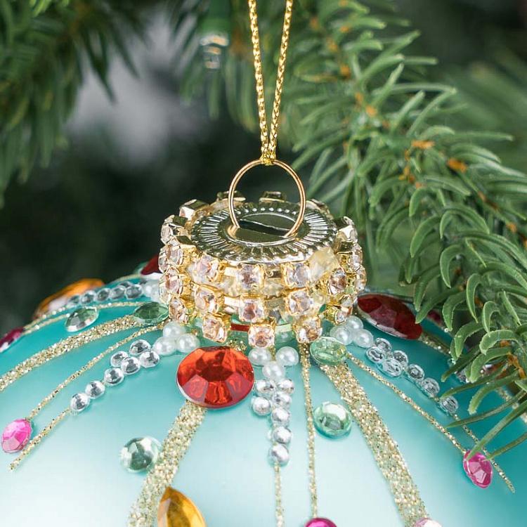 Ёлочная игрушка Голубой шар со стразами Rhinestones Ball Blue 10 cm