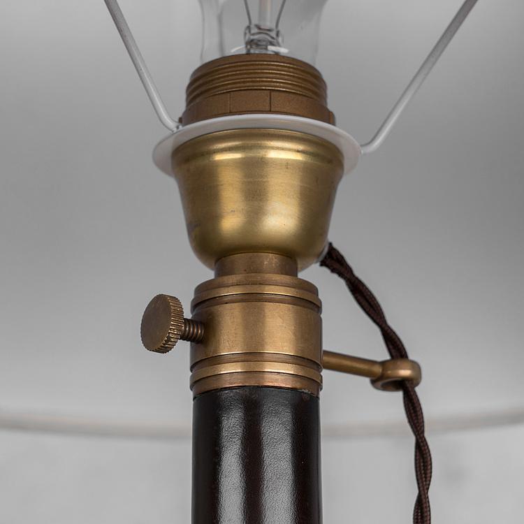 Настольная лампа с бежевым льняным абажуром Лонгфорд Table Lamp Stand Leather And Copper With Shade Beige Linen