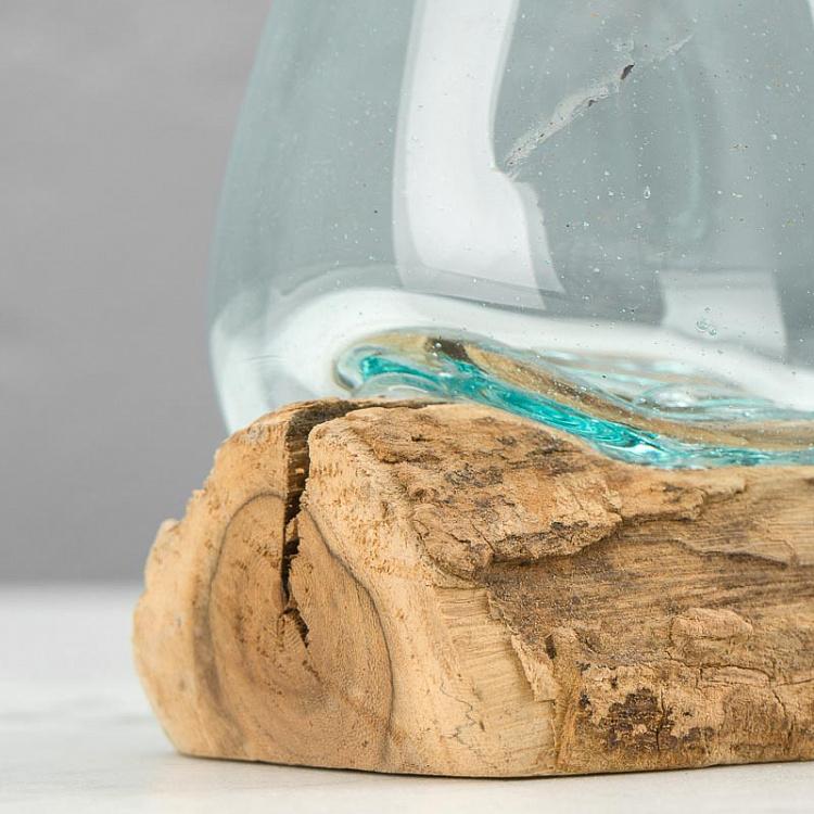 Стеклянная мини-ваза на основании из корней тика Vase En Verre Sur Support Racine