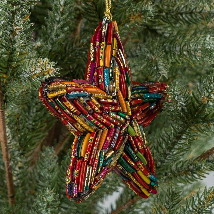 Ёлочная игрушка Разноцветный шар Звезда Востока Multi-Colored Beads Star Red 12 cm