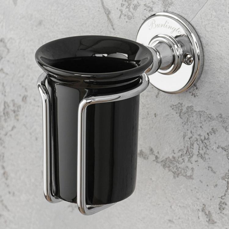 Настенный чёрный стакан для зубных щёток в подставке цвета хром Tumbler Holder Chrome And Black