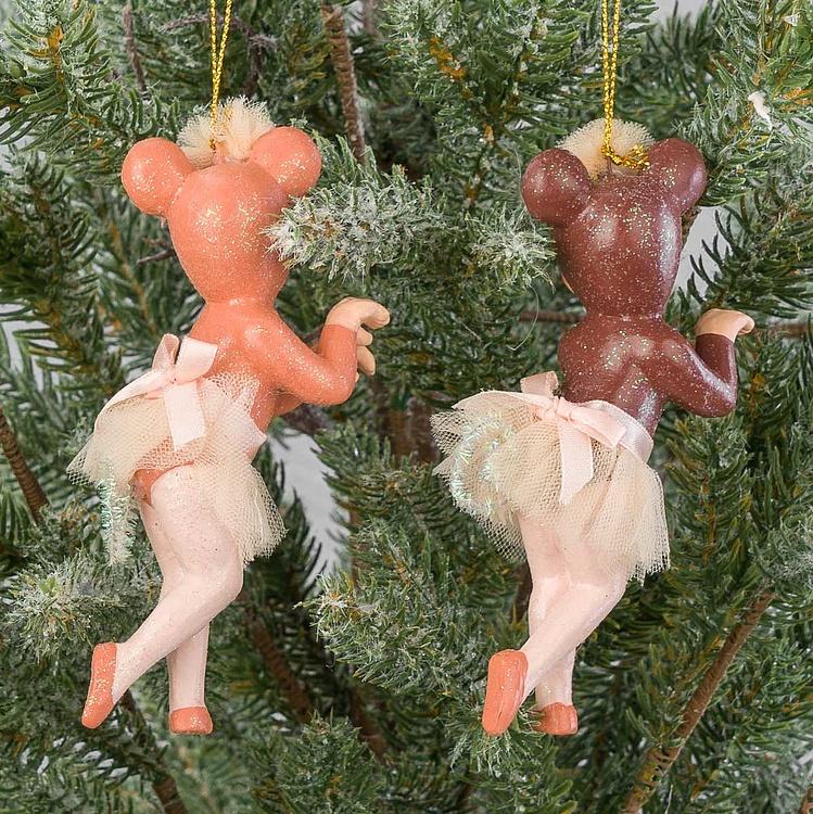 Набор из двух ёлочных игрушек Мышки из балета Щелкунчик Set Of 2 Nutcracker Ballerinas Mouse Pink 13 cm