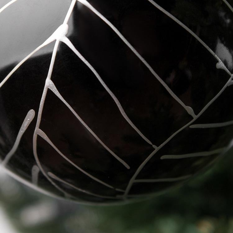 Набор из двух ёлочных шаров Золотые и Серебряные штрихи Set Of 2 Glass Fishbone Pattern Balls Black 8 cm