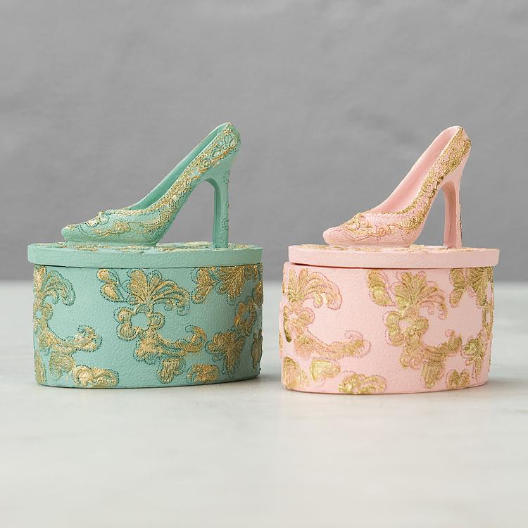Набор из двух шкатулок с туфлёй на крышке Set Of 2 Shoe Slipper On Boxes Pink Blue