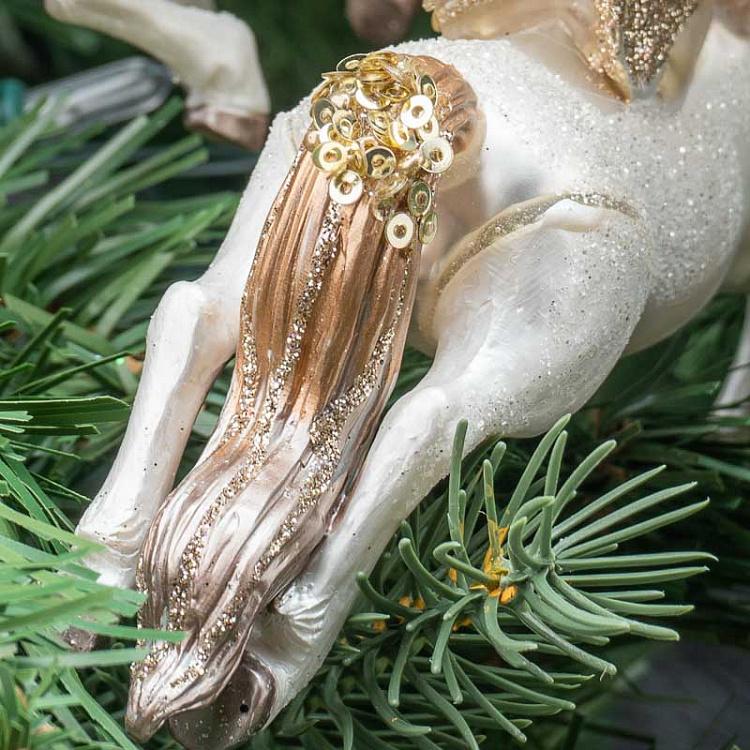 Ёлочная игрушка Фэнтезийный единорог с крыльями Glass Fantasy Unicorn With Wings White/Gold 15 cm