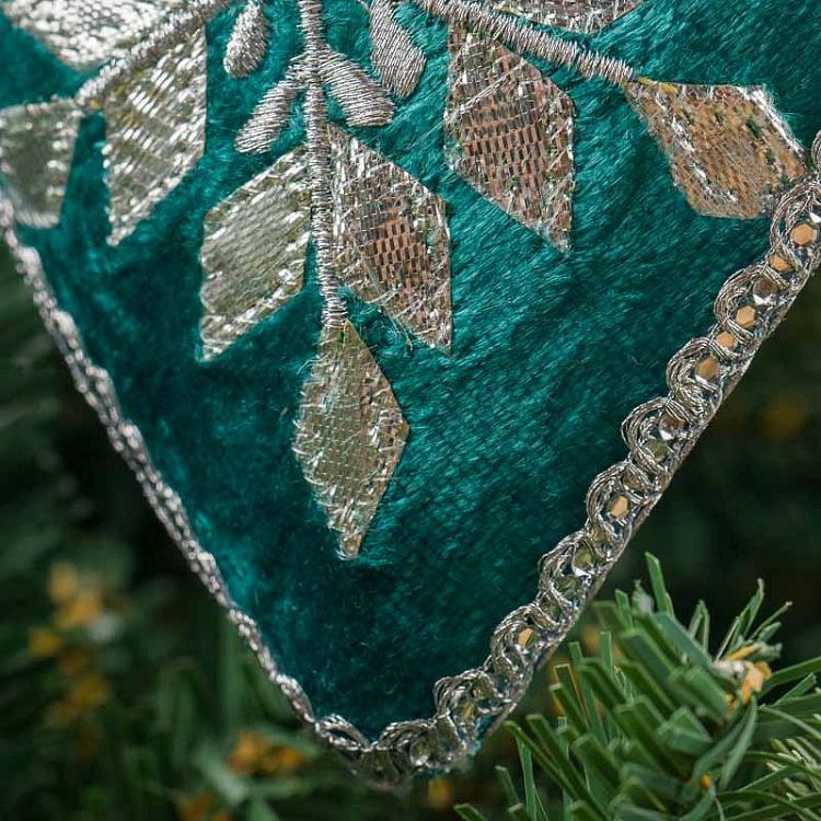 Ёлочная игрушка Бирюзовое сердце с серебряным орнаментом Heart With Silver Pattern Turquoise 12 cm