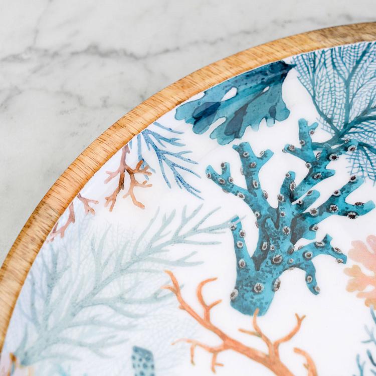 Круглая сервировочная тарелка из дерева манго Кораллы, S Coral Mango Wood Round Serving Plate Small