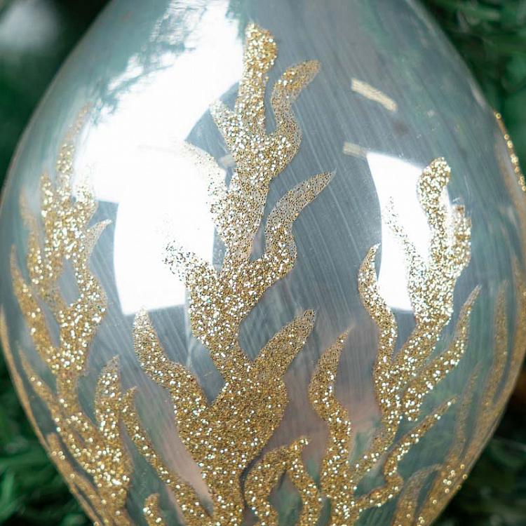 Ёлочная игрушка Серебристый шар с коралловым узором 2 Glass Glitter Coral Ball 2 Silver 10 cm