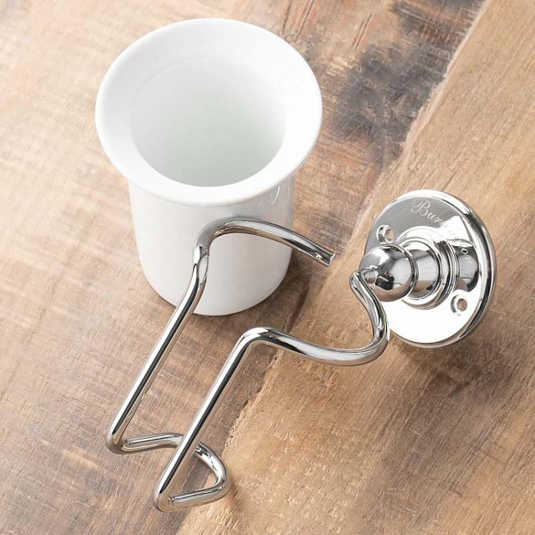 Настенный белый стакан для зубных щёток в подставке цвета хром Tumbler Holder Chrome And White