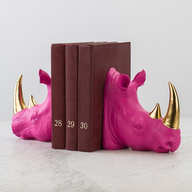 Набор из двух держателей для книг Пурпурные носороги Bookend Rhinos Magenta