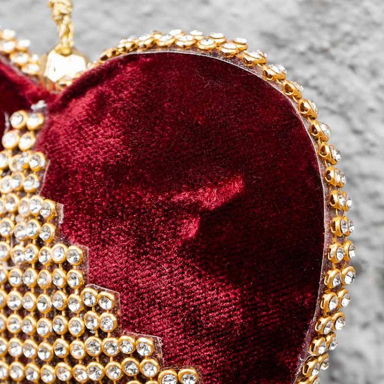 Ёлочная игрушка Бордовое сердце с золотыми вставками Heart With Golden Stones Purple 12 cm