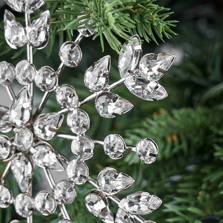 Ёлочная игрушка Серебристая снежинка с прозрачными бусинами, M Transparent Stones Snowflake Silver 14 cm