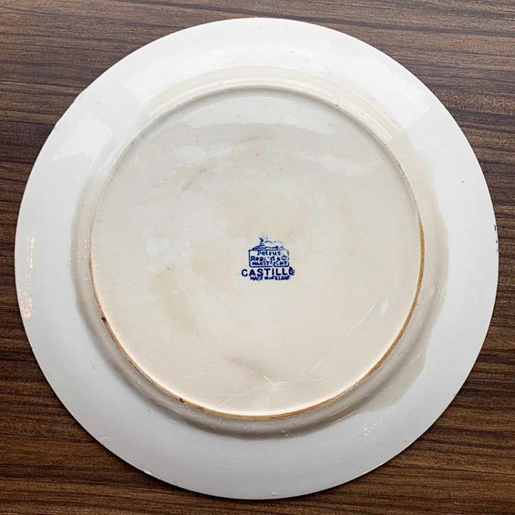 Винтажная тарелка белая с голубым мотивом 3, L Vintage Plate Blue White Large 3