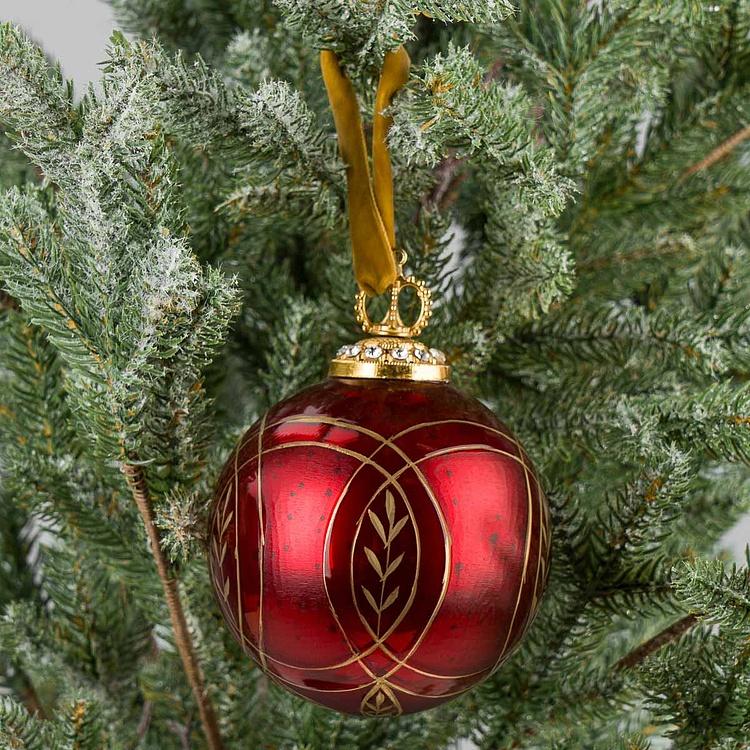 Ёлочная игрушка Красный шар с золотым орнаментом, M Modern Pattern Aged Ball Red 10 cm