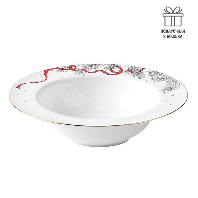 Суповая тарелка Новогодняя с красной лентой New Year Pine Soup Plate