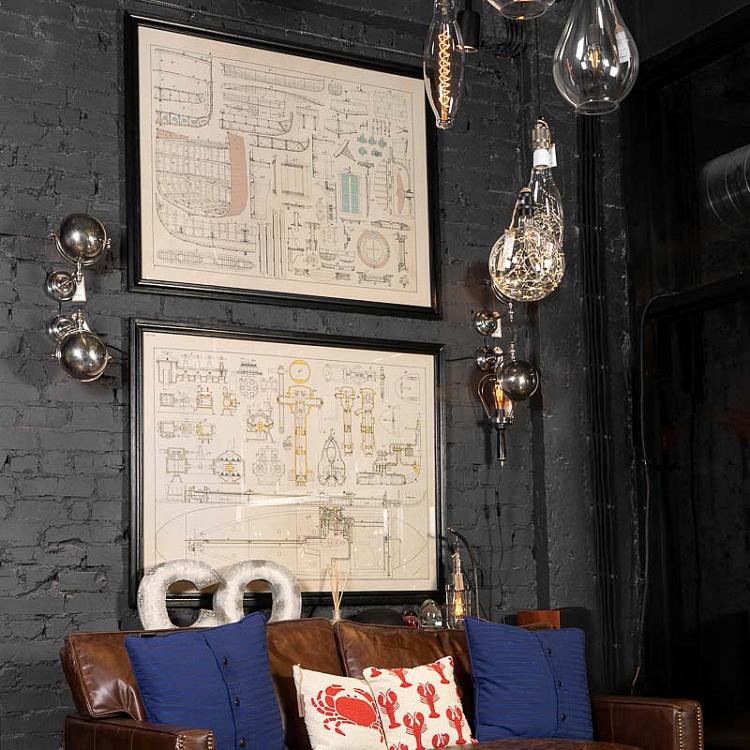 Картина-чертеж План палубы лодки Boat Blueprint Deck