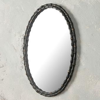 Antique Black Bamboo Oval Mirror