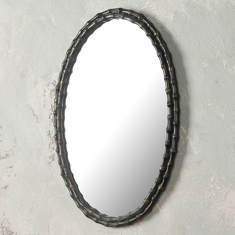 Овальное зеркало в чёрной раме в виде бамбука Antique Black Bamboo Oval Mirror