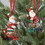 Набор из 2-х ёлочных игрушек Set Of 2 Santa Riding Express Trains Red Green 10 cm