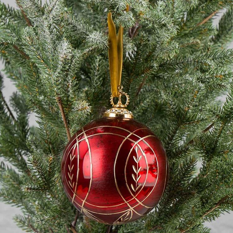 Ёлочная игрушка Красный шар с золотым орнаментом, L Modern Pattern Aged Ball Red 12 cm