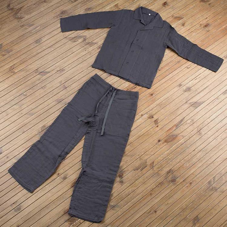 Тёмно-серая пижама из лёгкого хлопка, размер S Crepe Gauze Pajamas Sleep Wear Dark Grey S