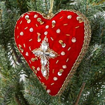 Rhinestone Pattern Velvet Heart Red 12 cm