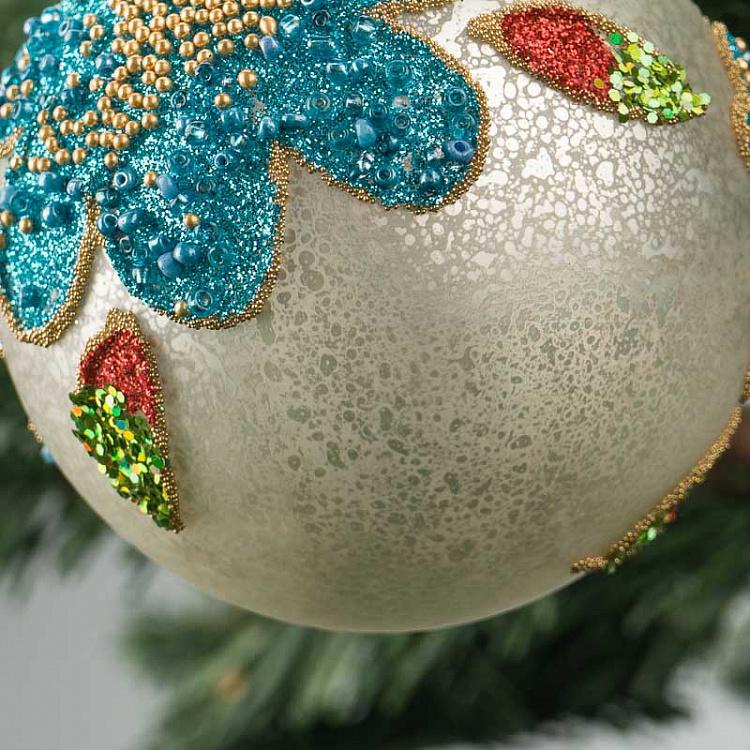 Ёлочная игрушка Бежевый шар с цветком Ball With Flower Champagne 8 cm