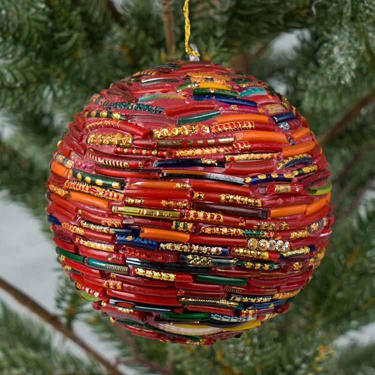 Ёлочная игрушка Разноцветный шар Ташкент Multicolored Wires Ball 9 cm