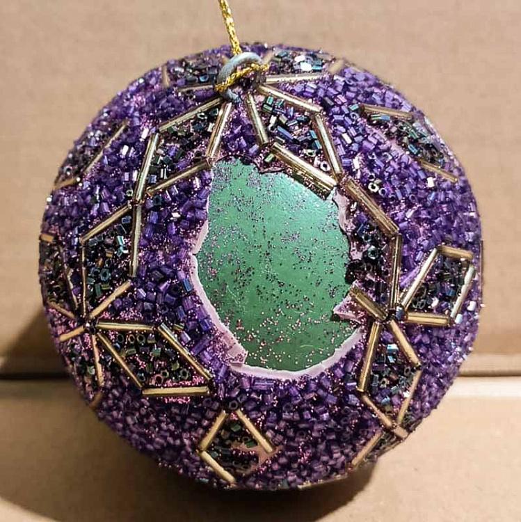 Фиолетовый ёлочный шар с бисерным орнаментом, M дисконт Bead Ornament Ball Purple 9 cm discount