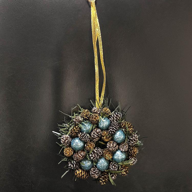 Набор из двух новогодних венков с шишками и перламутровыми шарами, XS Set Of 2 Wreaths Bagels Extra Small