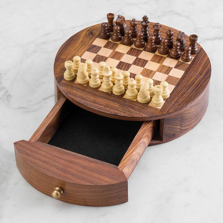 Настольная игра Шахматы в деревянном ящике Chess Game In Round Wooden Box