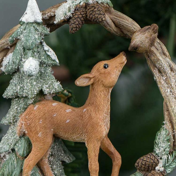 Набор из трёх ёлочных игрушек Олени и лиса в венке Set Of 3 Deers And Fox In Wreath 10 cm