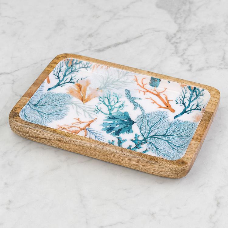 Прямоугольная сервировочная тарелка из дерева манго Кораллы, S Coral Mango Wood Rectangle Serving Plate Small