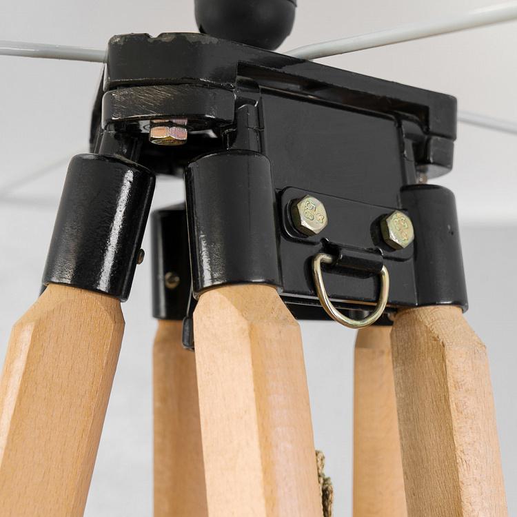 Винтажный торшер с льняным абажуром Оаклайн Симпл на деревянной треноге Vintage Floor Lamp WIth Linen Shade Oakline Simple