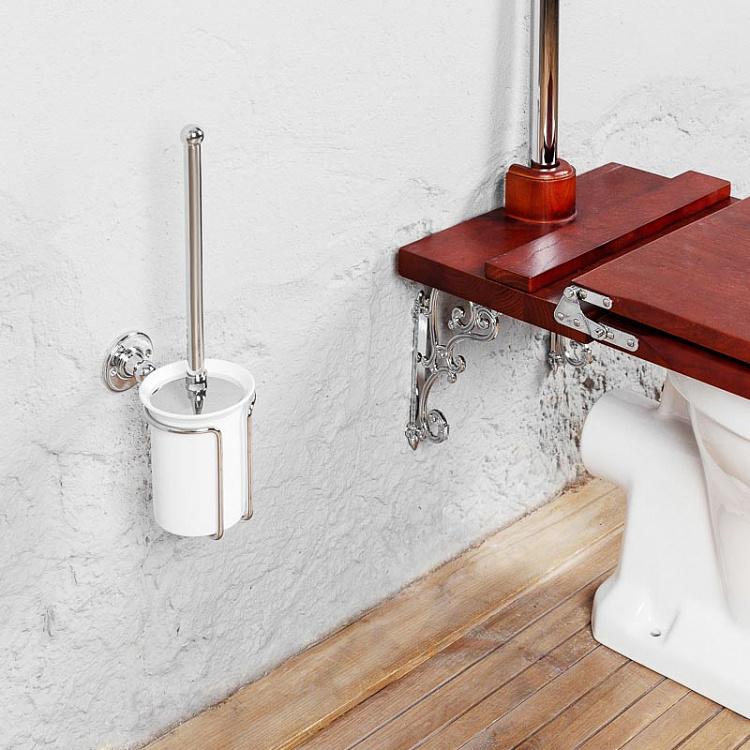 Настенный белый держатель с ёршиком в подставке цвета хром Brush Holder Chrome