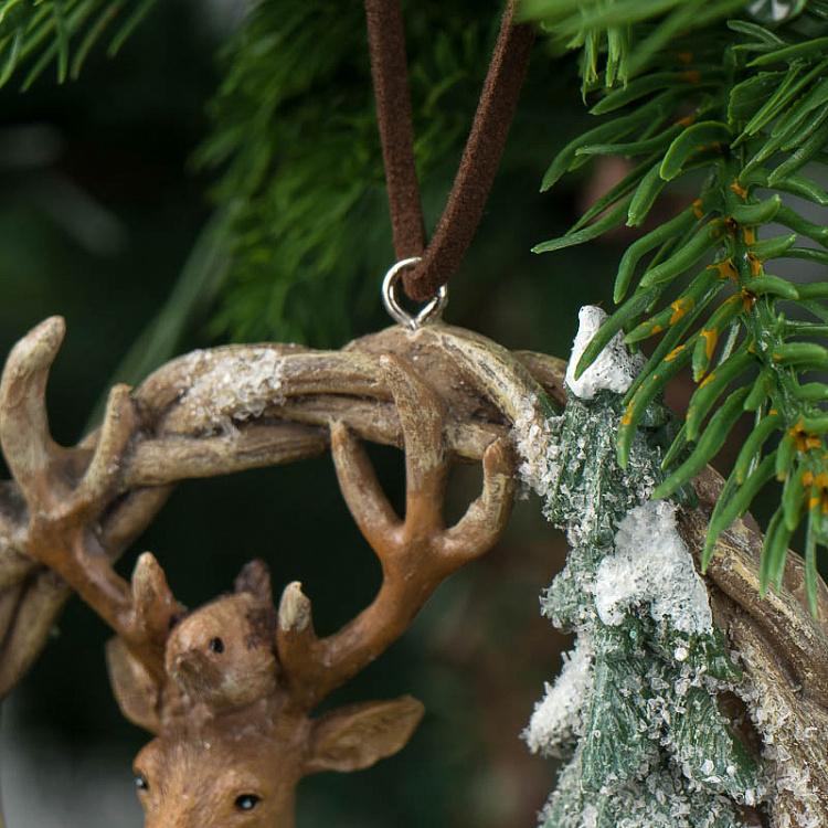 Набор из трёх ёлочных игрушек Олени и лиса в венке Set Of 3 Deers And Fox In Wreath 10 cm