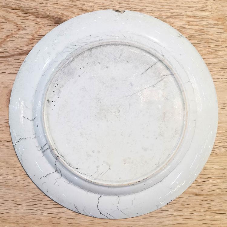 Винтажная тарелка белая с голубым мотивом 22, L Vintage Plate Blue White Large 22