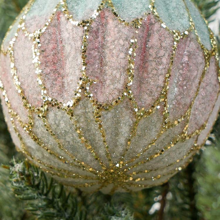 Ёлочная игрушка Бирюзово-розовый многогранный шар Polygonal Ball Turquoise Pink 10 cm