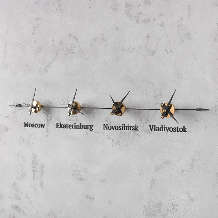 Настенные часы с четырьмя часовыми поясами Мир, латинские буквы World 4 Centered Clock Latin