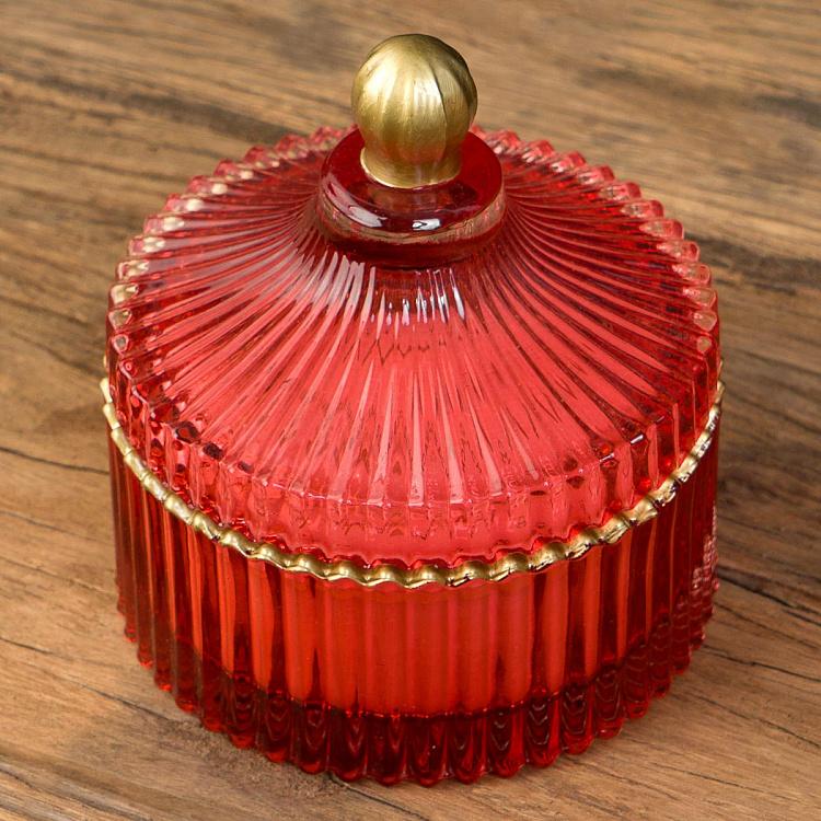 Аромасвеча в красном рифлёном стакане Фиолетоволистная роза, S Aroma Candle In Red Striped Glass Berry Rose Small