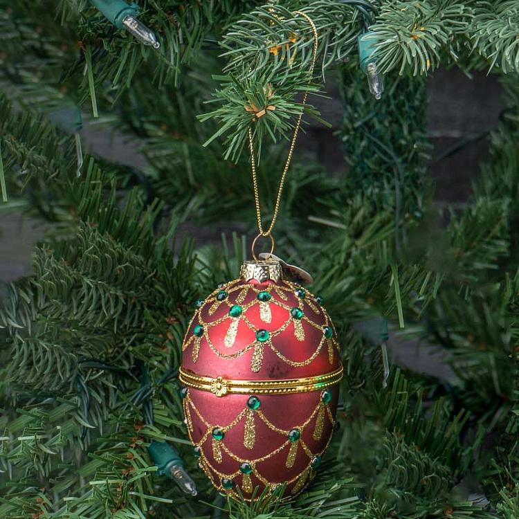 Ёлочная игрушка-шкатулка Красное яйцо Glass Jewel Egg Box Red 11 cm