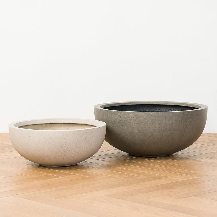 Низкое серо-белое кашпо-чаша Эффектори Бетон, M Effectory Beton Low Bowl White Sand Small