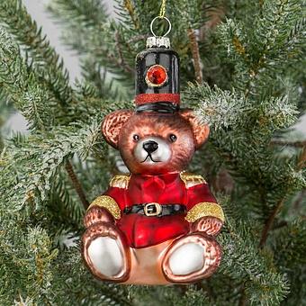 Glass Toy Soldier Bear Red Brown Black 15 cm