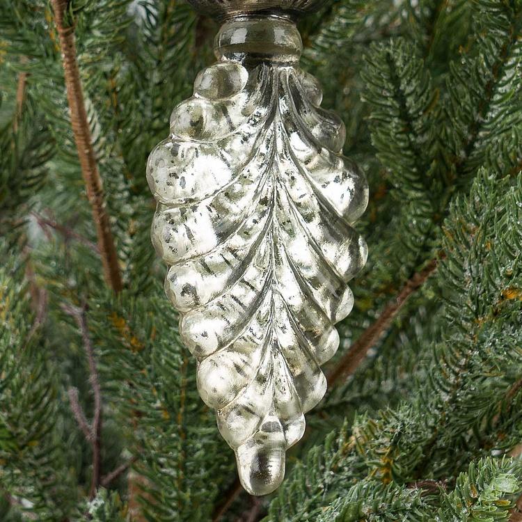 Ёлочная игрушка-подвеска Листик на металлическом основании Metal Base Leaf Pendant Aged Glass 6,5 cm