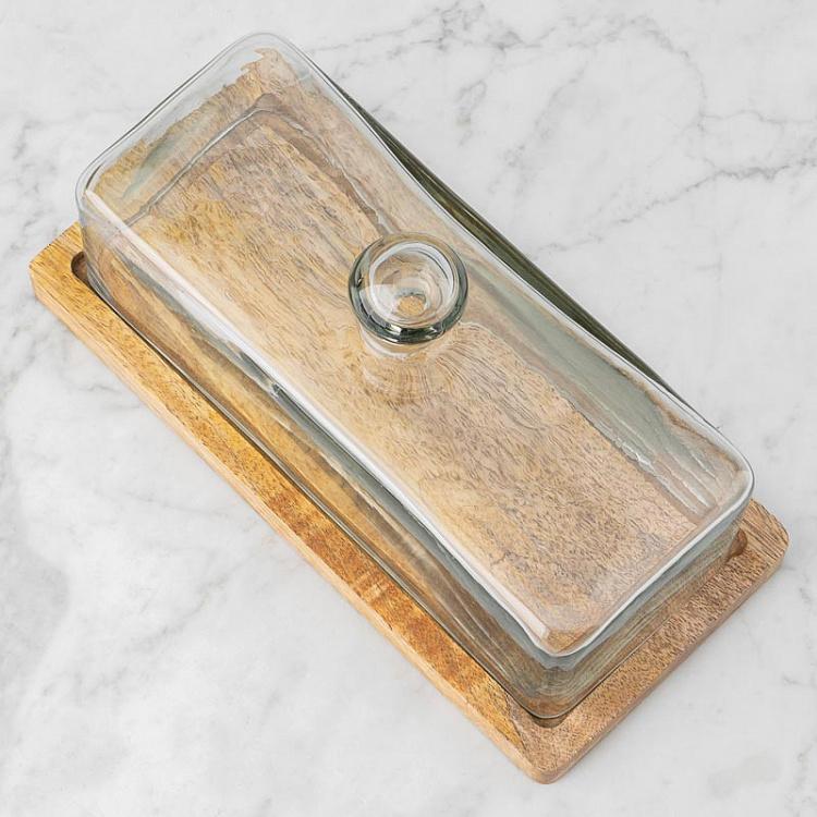 Деревянная прямоугольная доска с колпаком Rectangular Cake Plate With Cover