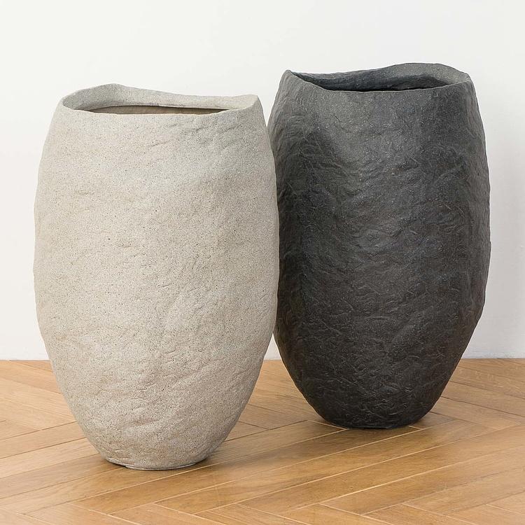 Высокое серо-белое кашпо-чаша Эффектори Органик, S Effectory Organic Tall Bowl White Sand Small