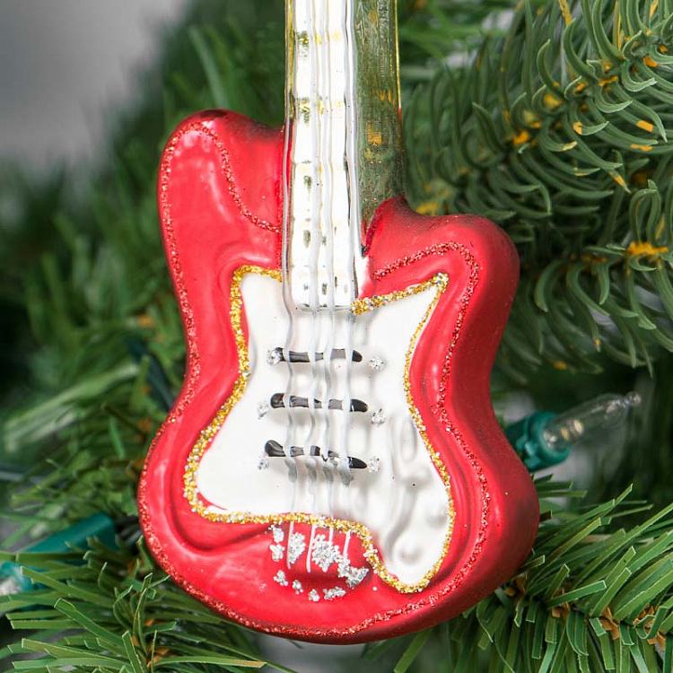 Ёлочная игрушка Красная гитара Glass Hanger Guitar Red 15 cm