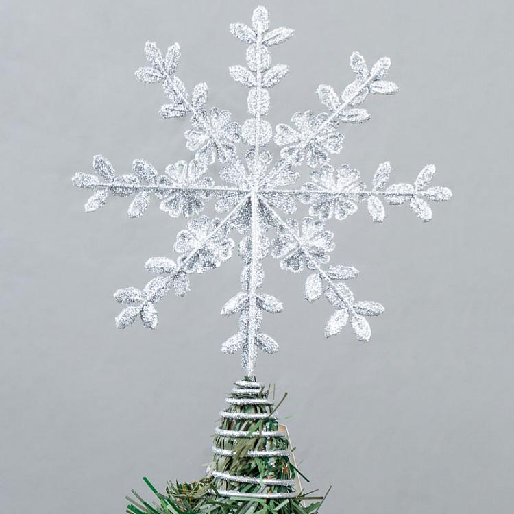 Верхушка на ёлку Снежинка из цветов Wire Jewel Flower Snowflake Topper Silver 23 cm