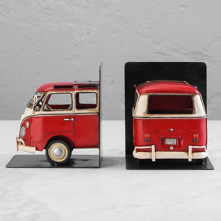 Набор из двух держателей для книг Красный минивэн Фольксваген Bookend Red Volkswagen Van