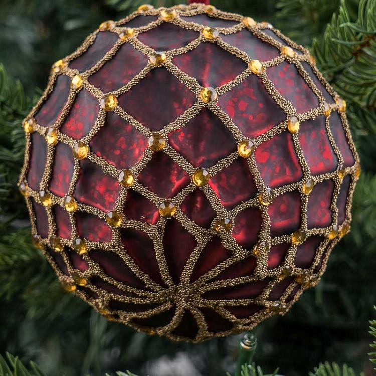 Ёлочная игрушка Бордовый шар с сетчатым узором Grid Ball Burgundy 10 cm